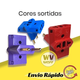 KIT 10 Adaptador Tomada Benjamim Colorido Tipo T 10A e 20A 3 saidas