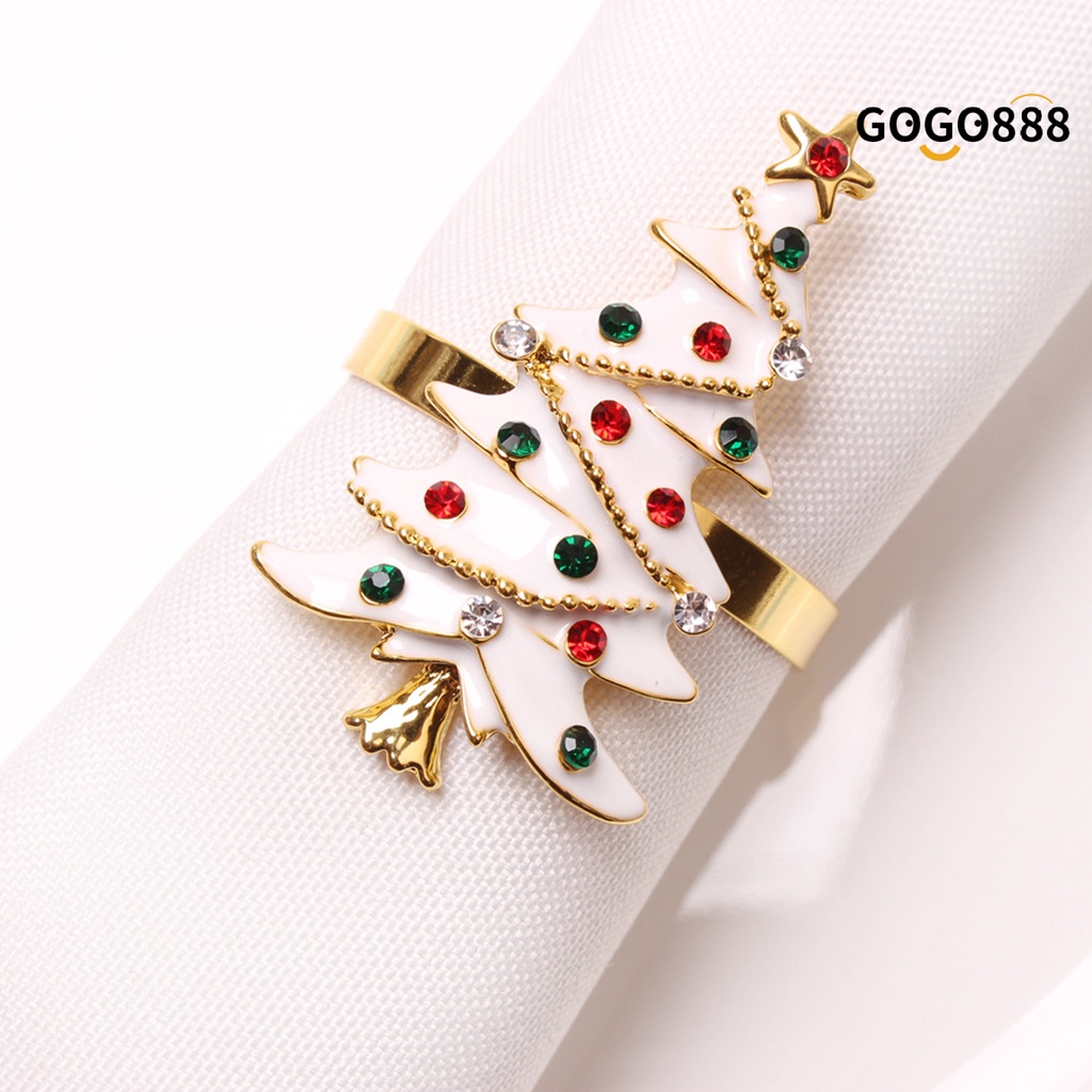 GG 6Pcs/Set Cute Christmas Tree Guardanapo Anel De Natal Estilo Bonito Porta Em Forma De Metal