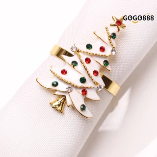 GG 6Pcs/Set Cute Christmas Tree Guardanapo Anel De Natal Estilo Bonito Porta Em Forma De Metal