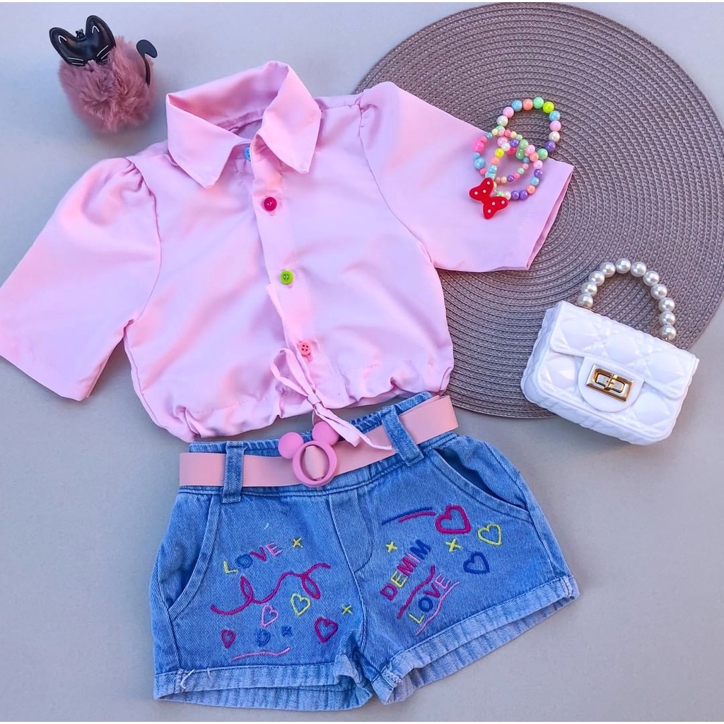 Conjunto infantil menina blogueira com cinto. Tam: 4 anos | Shopee Brasil