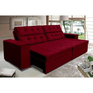 Sofá Vancouver 3,10m Suede Velusoft Vinho