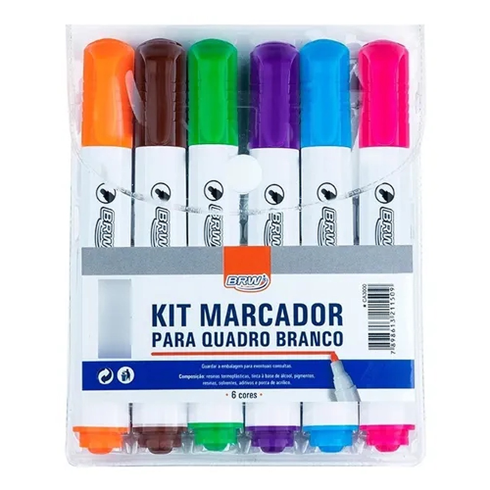 Kit Marcador para Quadro Branco com 6 cores - BRW | Shopee Brasil