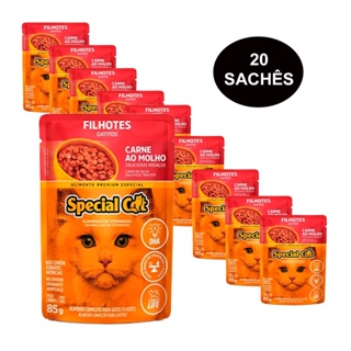 Kit 20 Rações Special Cat Sachê Gatos Filhotes Carne - 85g