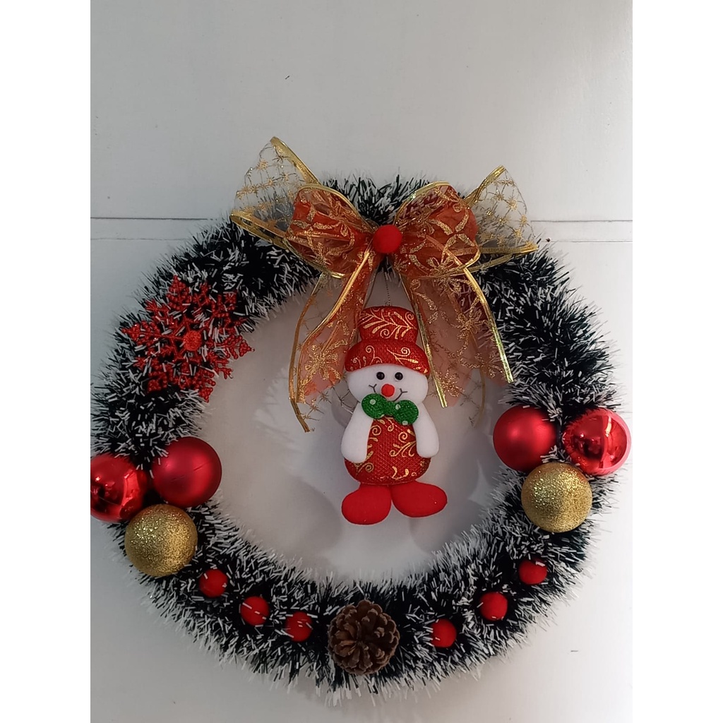 Coroa de natal guirlanda enfeite de porta grande 30 cm natalino papai noel bolas de natal decorada linda festao