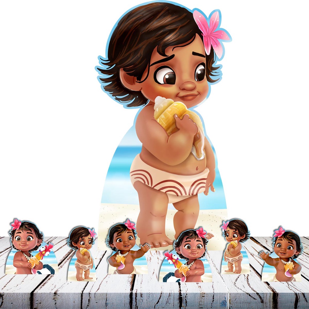 Kit Decoração de Festa Totem Display 8 peças Moana Baby 100x70cm