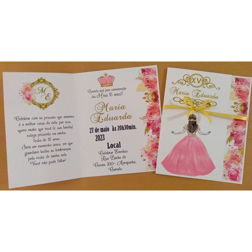 50 convites de 15 anos rosa e dourado, convite realeza, convite princesa