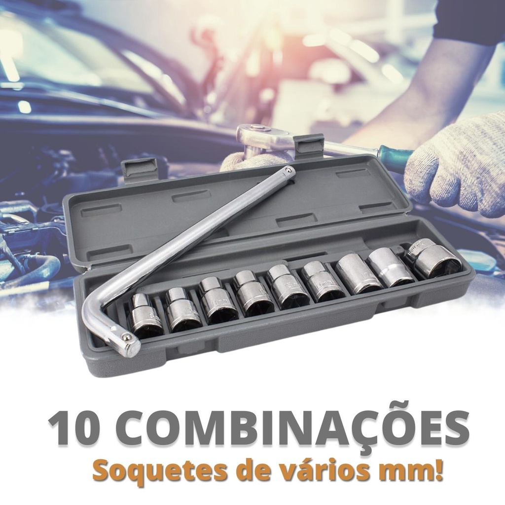 KIT10 Ferramentas c/10 Peças Chave L Soquete De Boca com Estojo