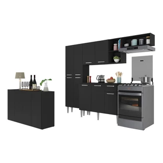 Cozinha Completa c/ Buffet/Aparador Paris Multimóveis MP2043 Preta