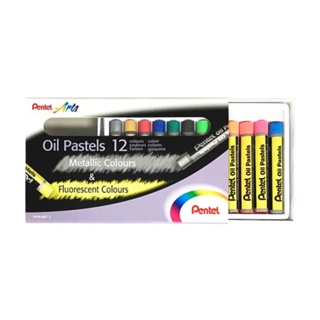 Giz Pastel Oleoso PENTEL Metálico e Fluorescente c/ 12 Cores