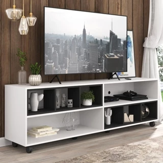 Rack para TV 75" com Nichos e Rodízios Jazz Multimóveis MP1020 Branco/Preto
