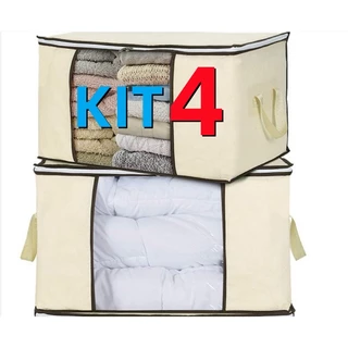 Kit 4 Caixa Organizadora Porta Objetos, Organizador Multiuso Marfim 60x45x30cm