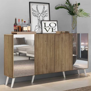 Aparador Buffet c/ Espelho e Pés Retrô Vegas Multimóveis Rustic/Branco