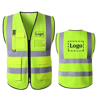 Logo Ou Texto Colete De Segurança Personalizado Tamanho Grande 5XL De Construção Com Bolsos Refletivo De Alta Roupa De Zíper Frente Oi Vis Trabalho