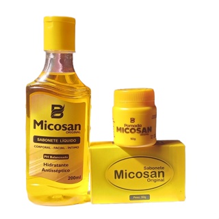 kit micosan 3 pomada 50g 2 sabonete em barra 1 sabonete liquido