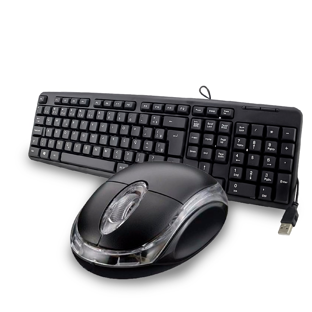 Teclado e Mouse ABNT2 Fio USB Kit Pc Computador Notebook | Shopee Brasil