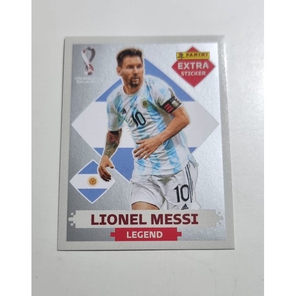 Figurinha do álbum da copa 2022 rara messi legend prata em João