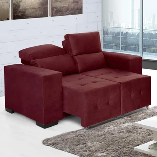 Sofá Rússia Retrátil e Reclinável 1,50Mts Suede Pluma Vinho