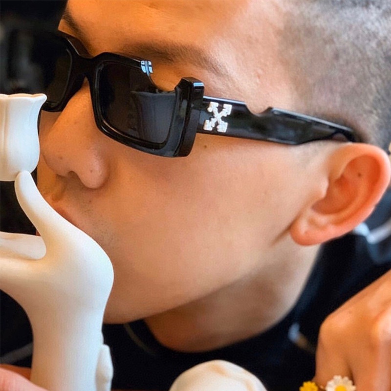 ▬ ▽ ¤ Hip-hop Óculos De Sol Quadrado Feminino Masculino Off Notch Hole Design Brancos Senhoras Vintage Eyewear Uv Pro