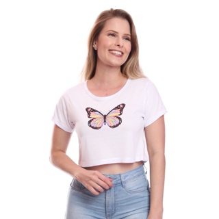 Kit 2 Blusas Feminina Cropped Manga Curta Estampada