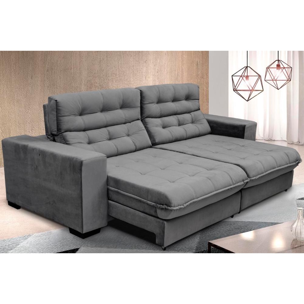 Sofá New Califórnia Molas ensacadas e Pillow Top 2,10 Cinza