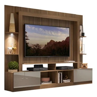 Estante com Leds e Suporte para TV até 65" Multimóveis Berlim FG3384 Madeirada/Lacca Fumê
