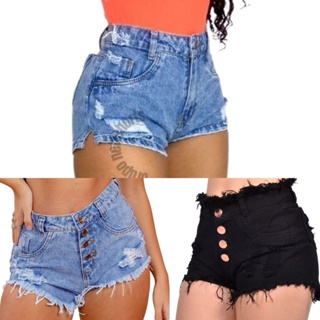 kit 2 Shorts jeans Feminino Empina Bum Bum Cintura Alta + Cinto