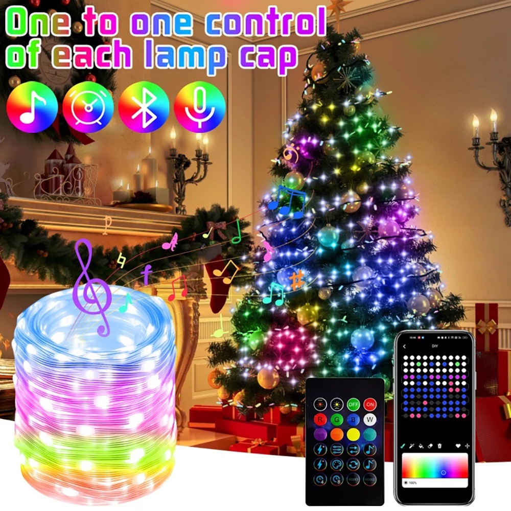 2023 Árvore De Natal RGB Luz Inteligente Controle Bluetooth Lâmpada De Corda USB Fada Garland Exterior À Prova D'água Decoração De Festa De Aniversário