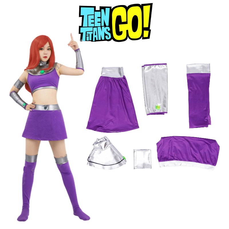 Starfire Titans Teen Cosplay Peruca De Fantasia Para Adolescentes Adultos Mascarada Super-Herói Halloween