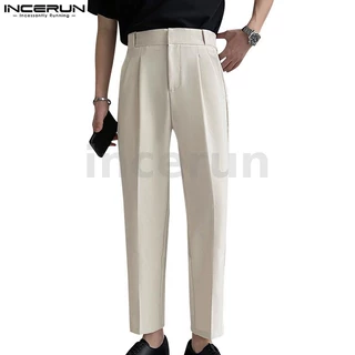 INCERUN Calça Masculina De Cintura Alta Cor Lisa Drape Straight Business Casual Pants