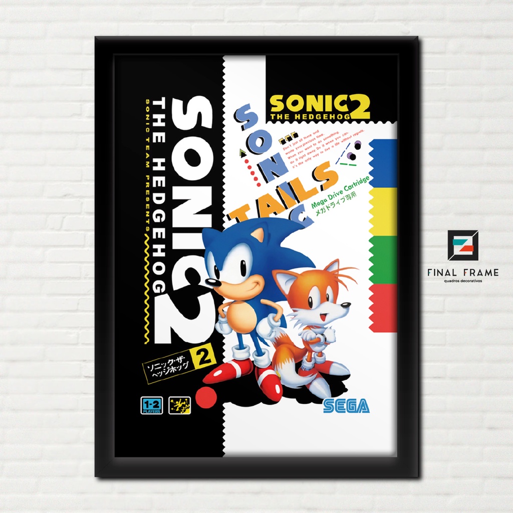 Quadro decorativo com moldura e vidro Sonic Mega Drive pôster