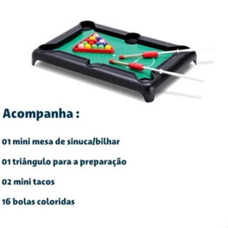 Mesinha de Jogo Sinuca 40CM Infantil Snooker Brilhar Com 02 Tacos