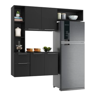Cozinha Compacta Multimóveis Sofia FG2003 com Armário e Balcão Preta
