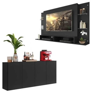Conjunto Sala de Estar Painel TV 60" e Aparador Helena Multimóveis Preto