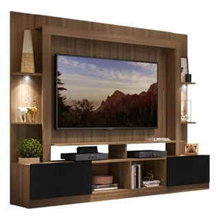 Estante com Leds para TV até 65" Multimóveis Berlim FG3392 Madeirada/Preta