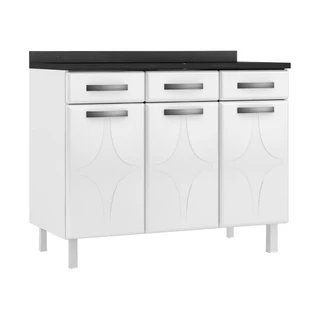 Balcão de Cozinha de Aço Triplo 105cm com Tampo Amanda Multimóveis CR6055 Branco
