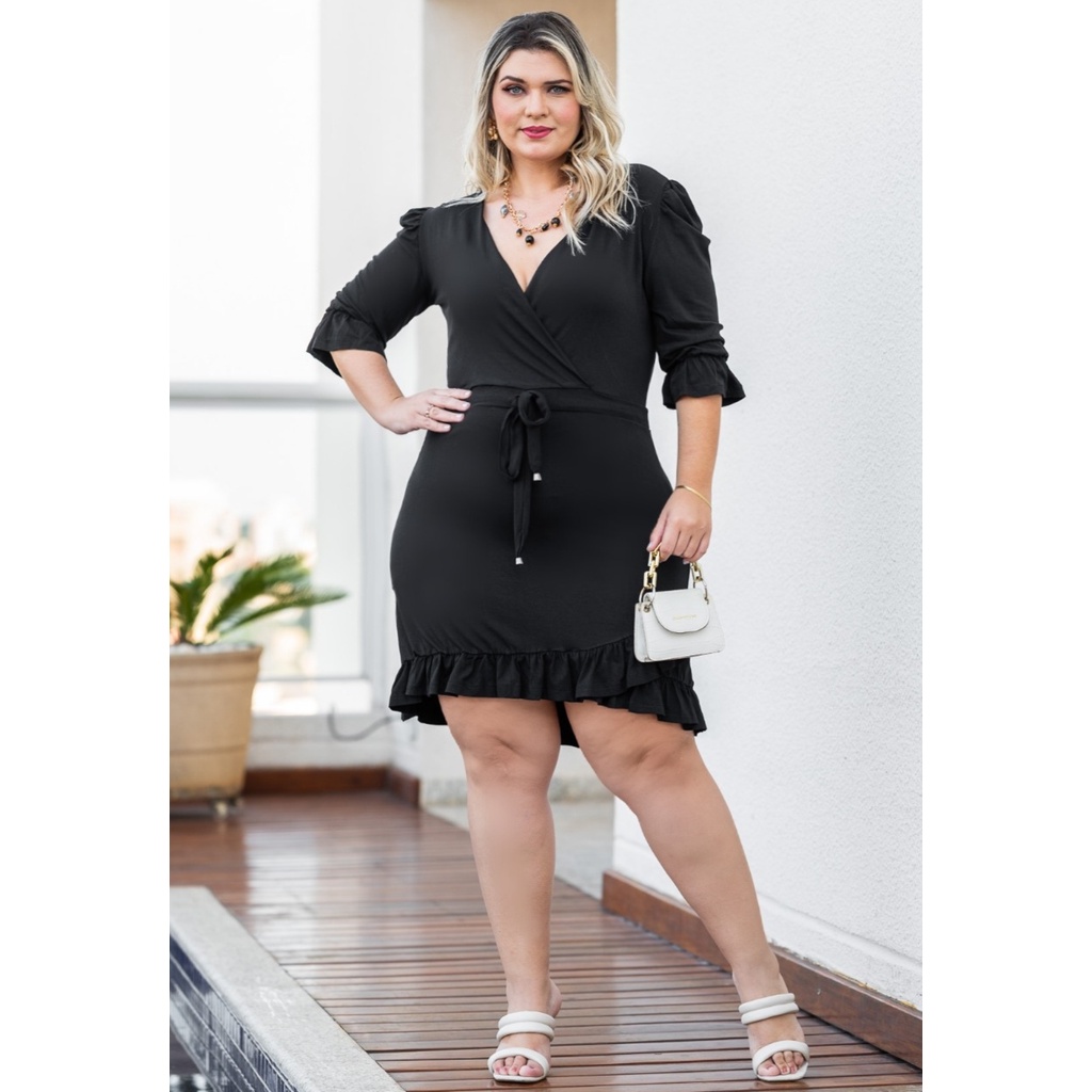 Vestido Plus Size Feminino Babado Midi Social Festa | Shopee Brasil