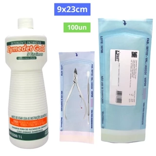 Detergente Enzimático 1L + 100 Envelope Para Esterilização 9x23cm manicure kit Zermatt