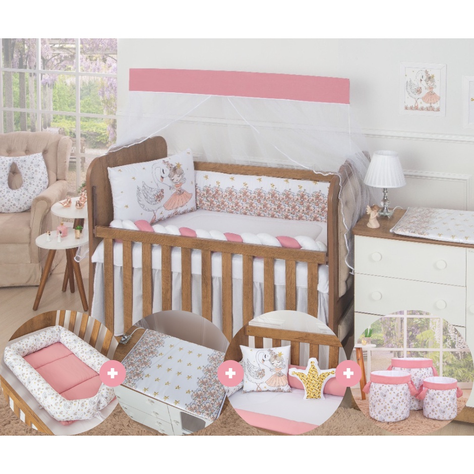 Enxoval Completo para Quarto do Bebê Menina 22 peças Cisne | Shopee Brasil