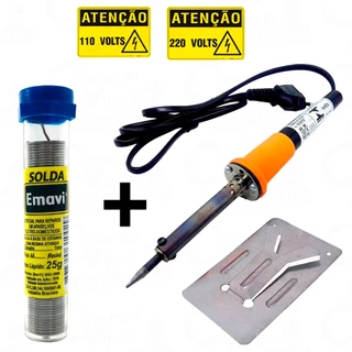 Kit Soldagem Eletrônicos Ferro De Solda Com Suporte + Estanho 25g Profissional Hobbystas Uso Geral em Oferta na Shopee