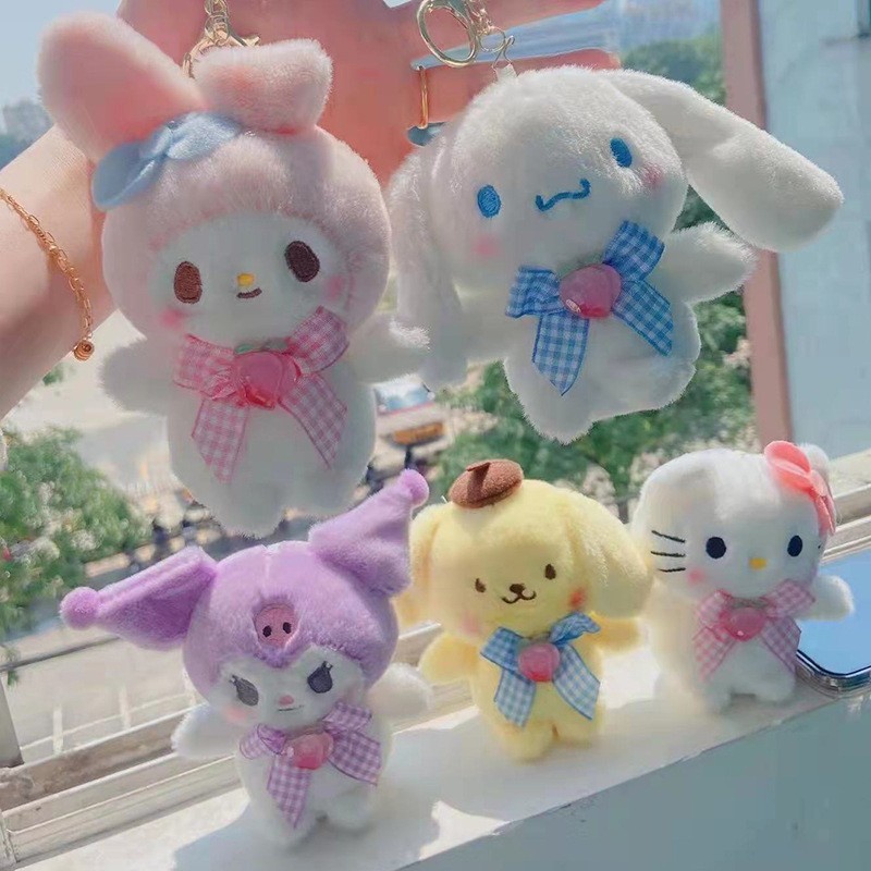 10cm Desenho Kawaii My Melody Kuromi Cinnamoroll Kt Cat Purin Dog Plush Toy  Anime Animais De Pelúcia Pingente Boneca - Escorrega o Preço