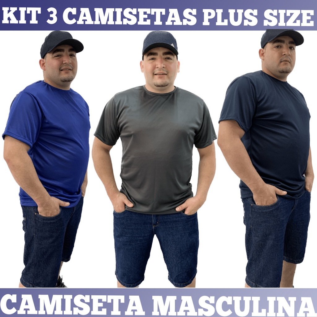 Kit 3 Camiseta Plus Size Dry Fit Masculina - Casual Treino Academia Esportes Exercícios Corrida