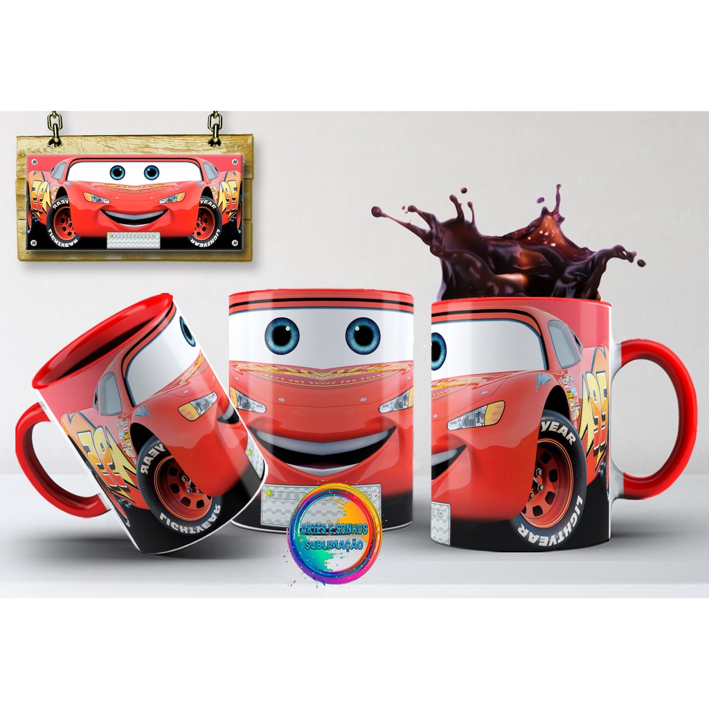 Caneca Carros Mcqueen Corrida - Interior E Alça Vermelho