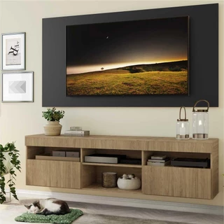 Rack com Painel para TV até 65" Suspenso com 2 Portas Londres Multimóveis Rustic/Preto