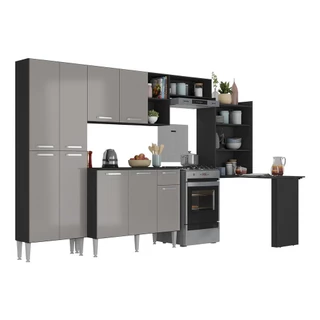 Cozinha Completa c/ Mesa Dobrável Paris Multimóveis MP2042 Preta/Lacca Fumê