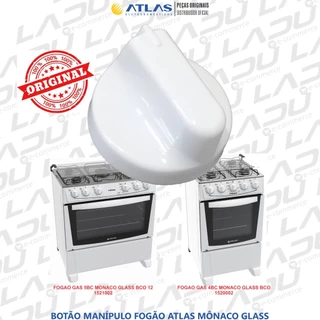 01 BOTÃO MANÍPULO BRANCO PARA FOGÕES ATLAS MÔNACO GLASS 4 E 5 BOCAS 100% ORIGINAL
