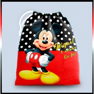 10 Sacolinhas Personalizada tecido tema Mickey 29cm x 19cm