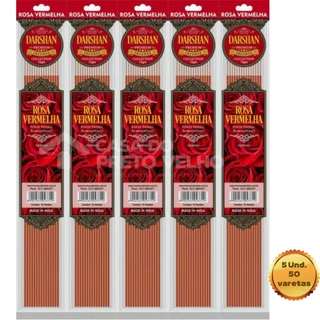 Incenso Premium Rosa Vermelha Darshan 5 SK Fechamento Zip - 50 varetas