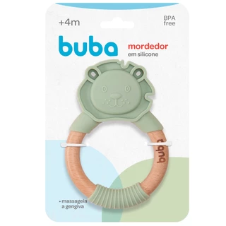 Mordedor Leão Massageador Em Silicone e Bambu Verde 15650 - Buba