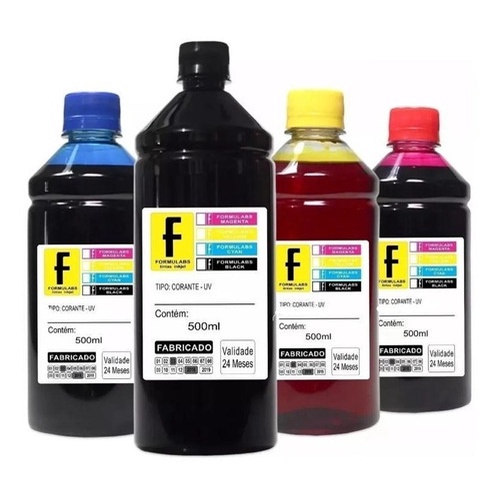 Kit 4 Refil De Tintas Epson L220 L355 L365 L375 L380 L395 L396 4x500ml 2 Litros