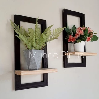 Kit 2 quadros decorativos quarto sala com moldura em madeira pinus preto 40x20